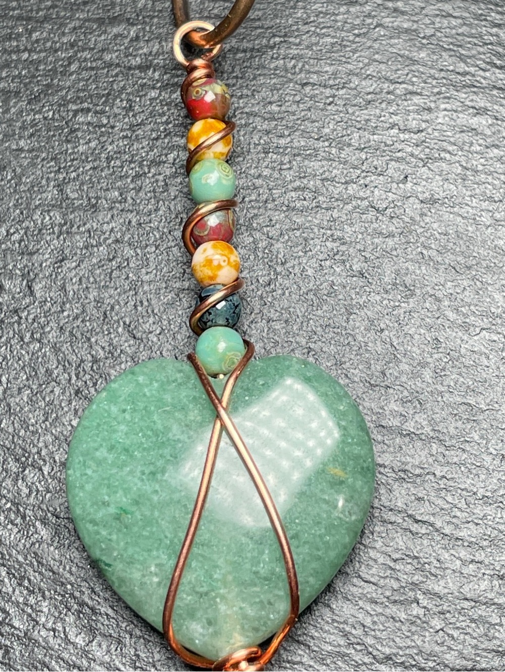 Handmade Aventurine Heart Keychain with Clear Quartz Point - Picture 6 of 10